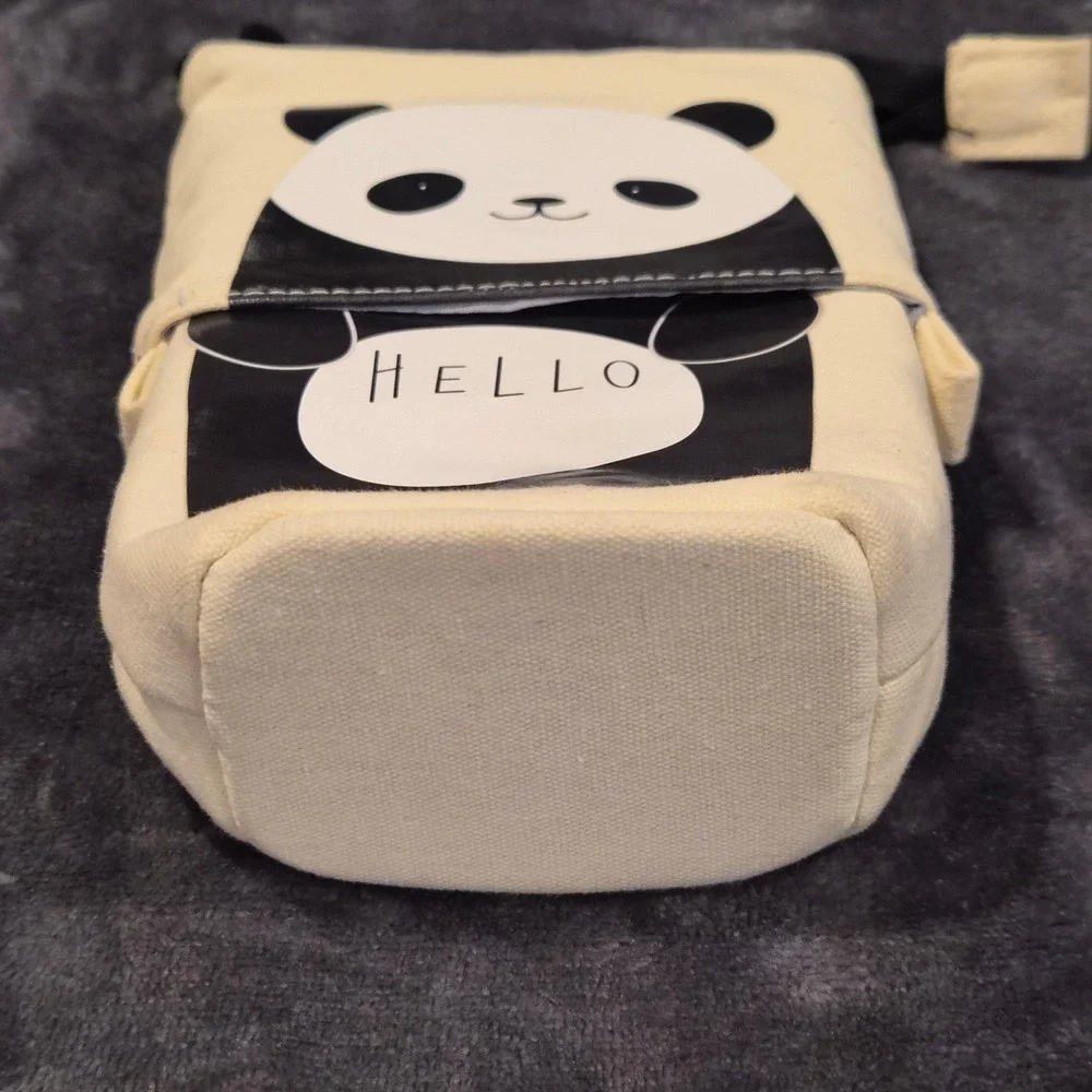Panda Pop Up Pencil Case Canvas Telescopic Pen Pouch Cream Black Stationery